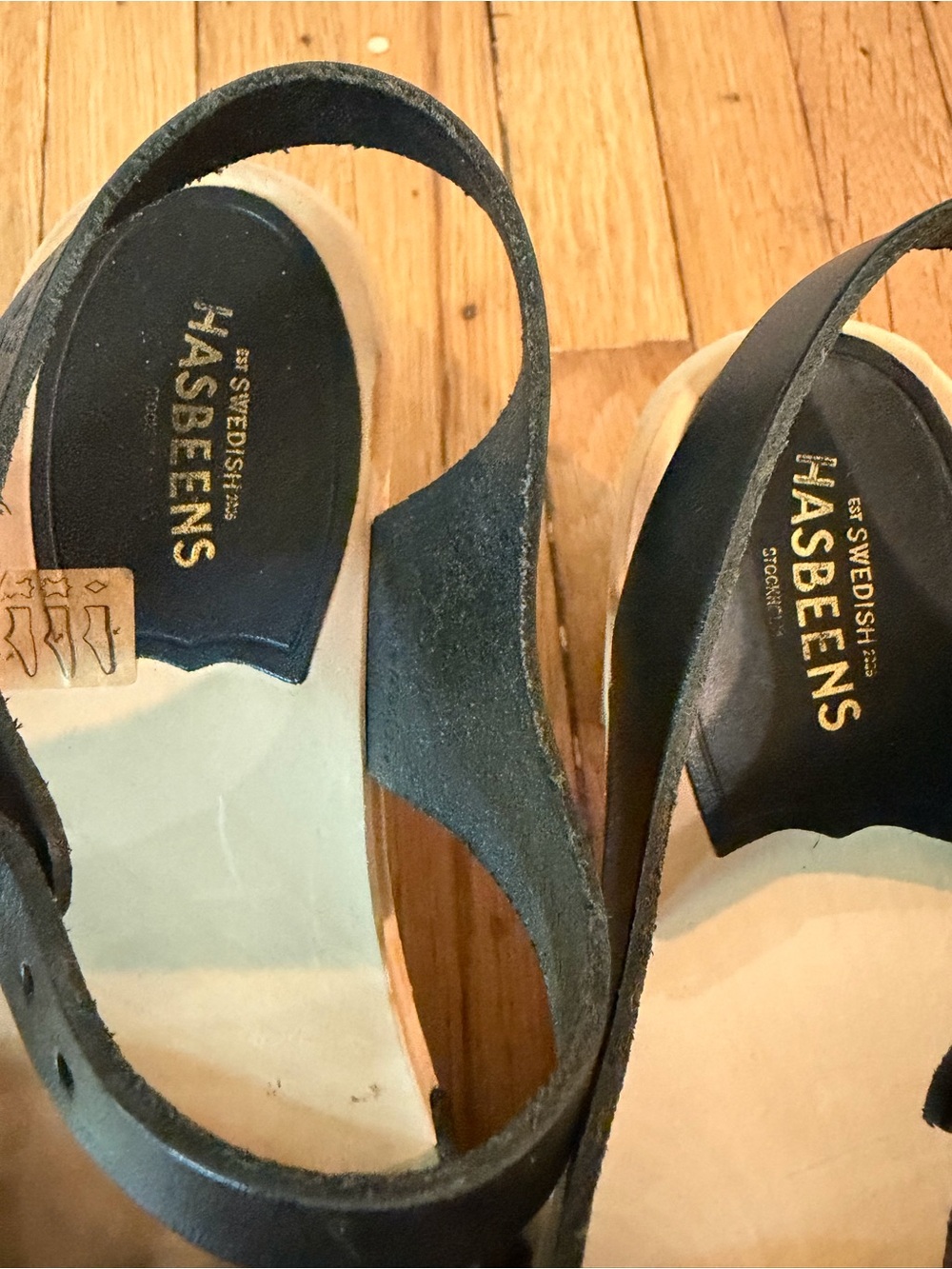 Swedish Hasbeens Black Peep Toe Clog Sandals size 8 - Picture 8 of 11
